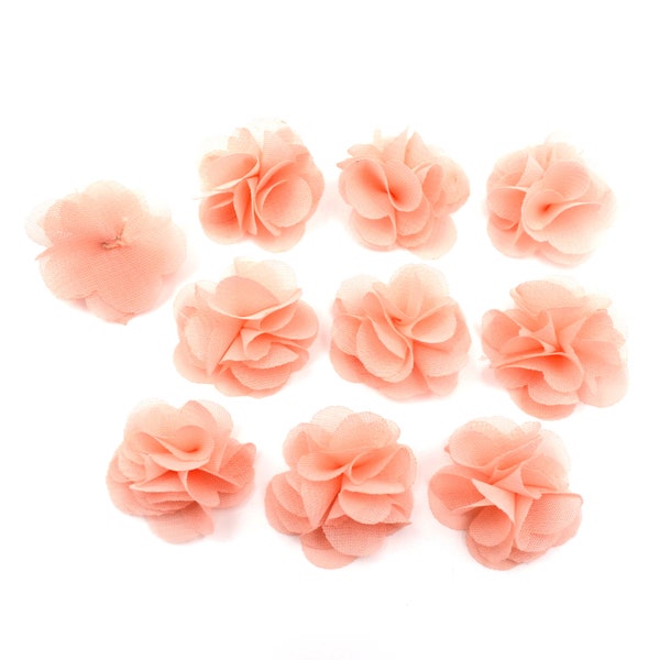 Lot de 10 petites fleurs en tissu voile saumon