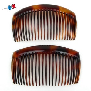 2 large brown side combs Made in France 10.3cmx5.6cm, hairdressing accessory