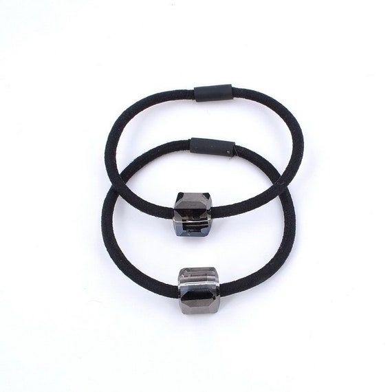 2 Hair Elastics With Black Crystal Cube, Hair Accessory - Etsy display picture 1