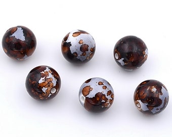 Pack of 10 round ceramic beads 14mm - gray brown