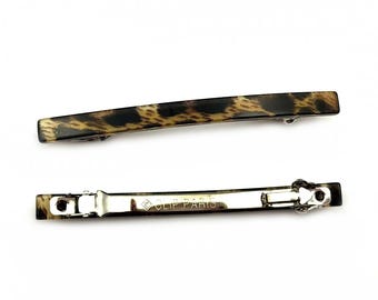 Set of 2 thin handmade leopard print hair clips, 7cm, hair accessory