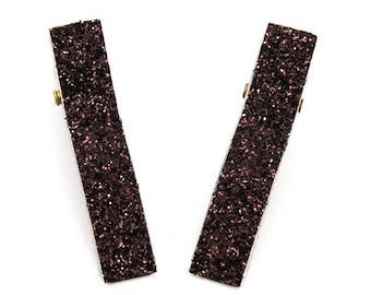 2 sequin fabric hair clips 3.5cm, hair accessory - brown