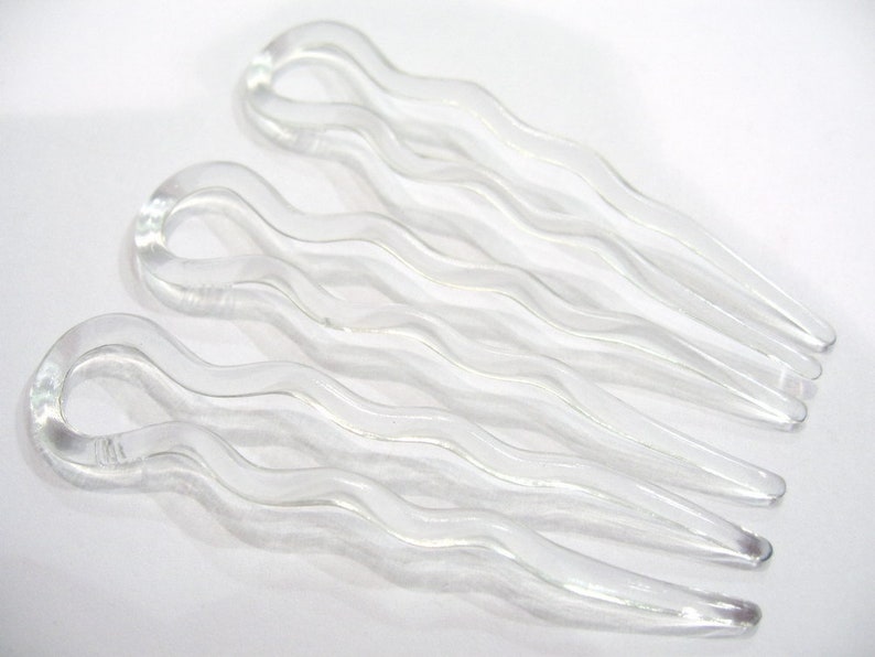6 transparent hair pins made in France 8.8cm