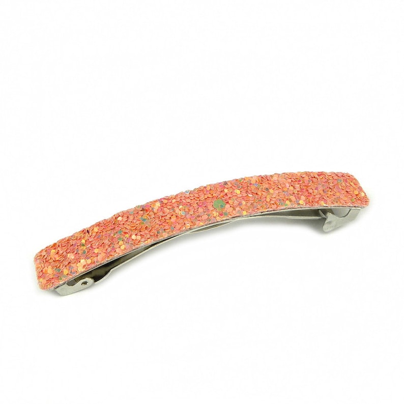 Glitter sequin hair barrette 8.5cm Saumon