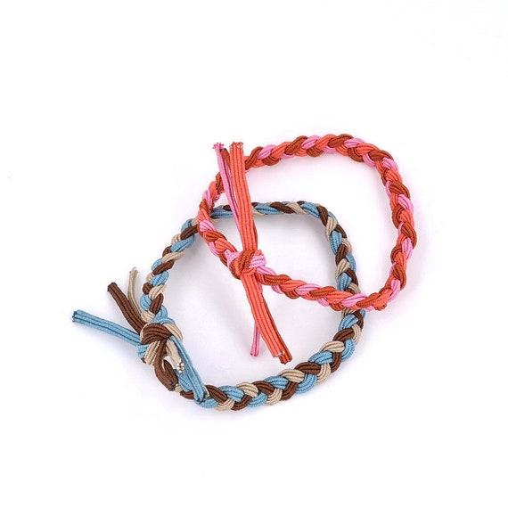 Braided Hair Ties Or Bracelet Set Of 2pcs Pink Blue Etsy