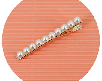 Long crocodile hair clip 1 row of pearls 6cm, hair accessory