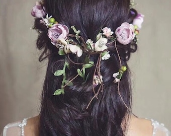 Flower crown hair ornament for wedding ceremony, hair accessory - pink