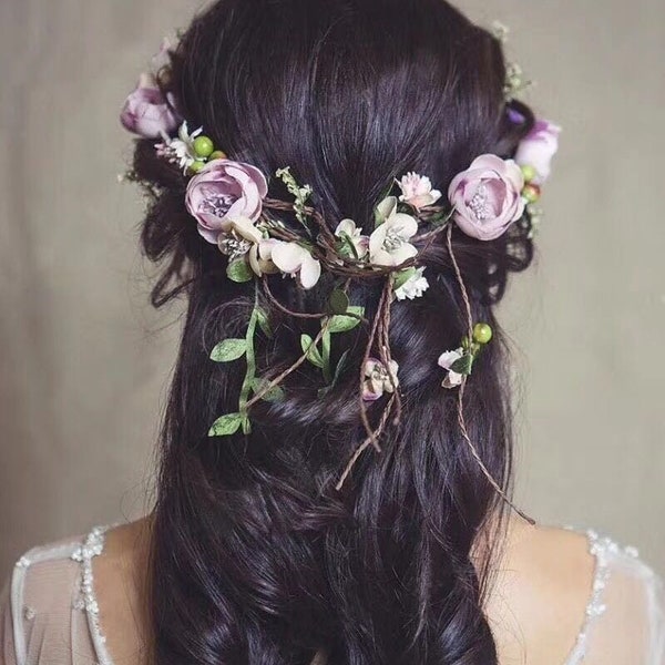 Couronne de fleur ornement coiffure pour mariage cérémonie, accessoire cheveux - rose