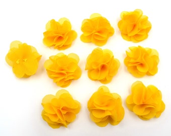 Set of 10 small flowers in yellow voile fabric