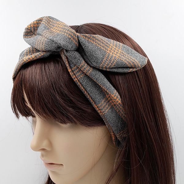 Accessoire cheveux, bandeau cheveux headband à nouer avec fil de métal tissu Prince de Galles gris