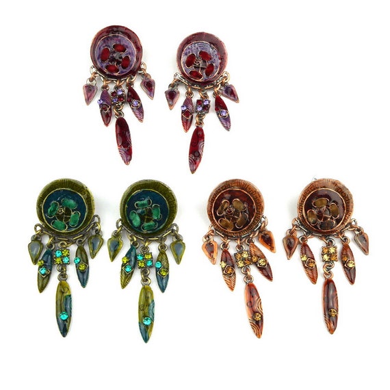 Boucles D'oreilles En Strass Et émail - Neuf Sans étiquettes Ni Emballage