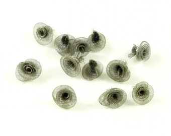 Lot de 50 petites fleurs en tissu organza gris environ 12mm