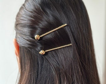 Hair clip, hair barrette with gold metal ball 7cm