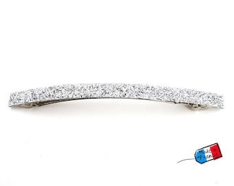 Fine glitter hair clip, long, 10cm - silver