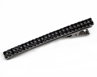 Pince cheveux crocodile plat 2 rangées de strass noir 6cm