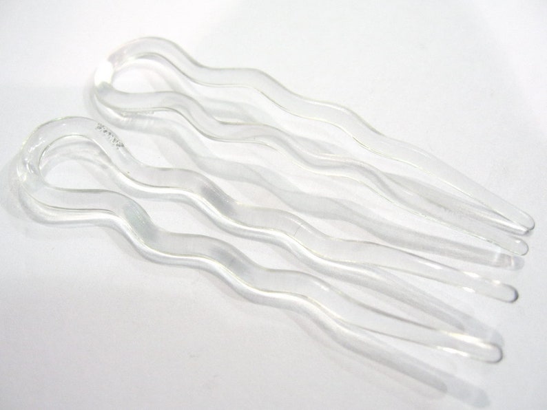 6 transparent hair pins made in France 8.8cm
