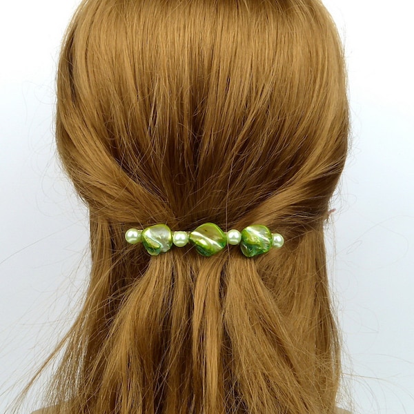 Barrette cheveux 8cm en perles nacre coquillage et perle ronde