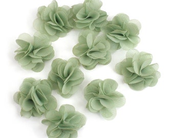 Set of 10 small voile fabric flowers