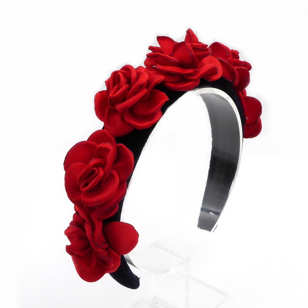 Serre Tete Petites Roses Rouges Serre tête velours avec fleur rose en satin - Etsy France