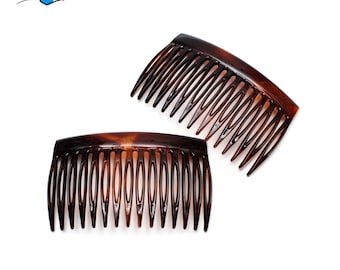 Set mit 2 seitlichen Kämmen, halbblond, hergestellt in Frankreich, 7 cm, Haaraccessoire
