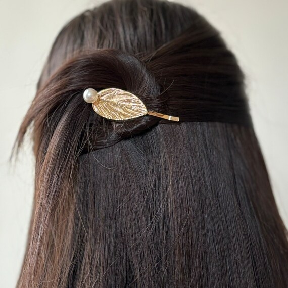 Brown Hair Clip with Gold Accents Minimalist Gold Hair Accessories, Brass Hair Clip, Gold  main image 4