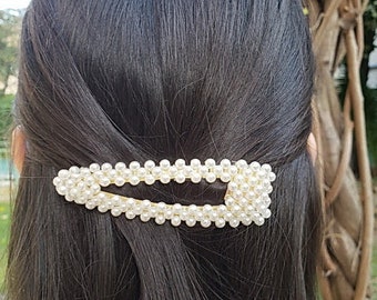 Barrette cheveux 7.5cm clip perles / pince cheveux perles clic clac, accessoire cheveux