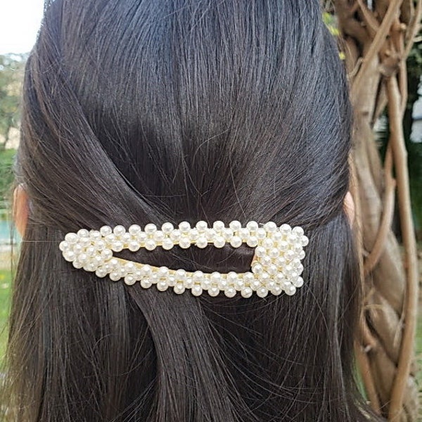 Barrette cheveux 7.5cm clip perles / pince cheveux perles clic clac, accessoire cheveux