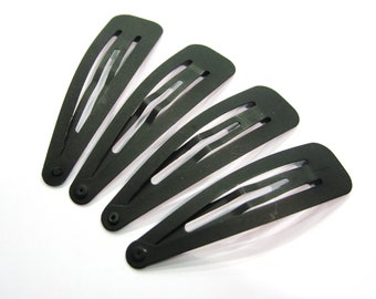 Hair accessory, set of 6 black snap hair clips 6.8cm