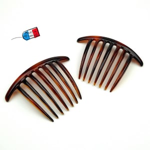 Set of 2 large bun combs 10cm, hair accessory made in France Brown
