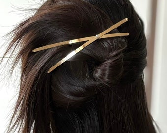 Hair barrette X 13cm, in gold or silver metal, hair accessory