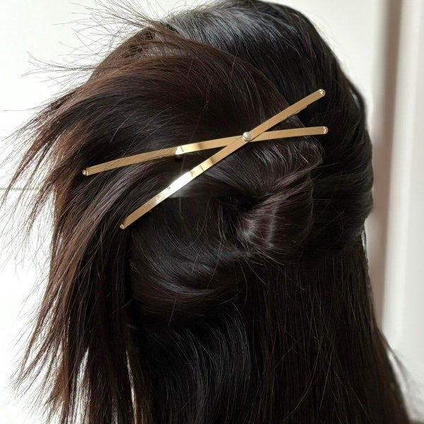 Barrette cheveux X 13cm, en métal doré ou argenté, accessoire cheveux