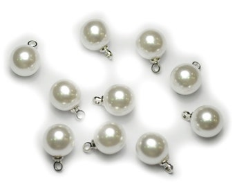 Set of 10 beads 8mm round white pendant