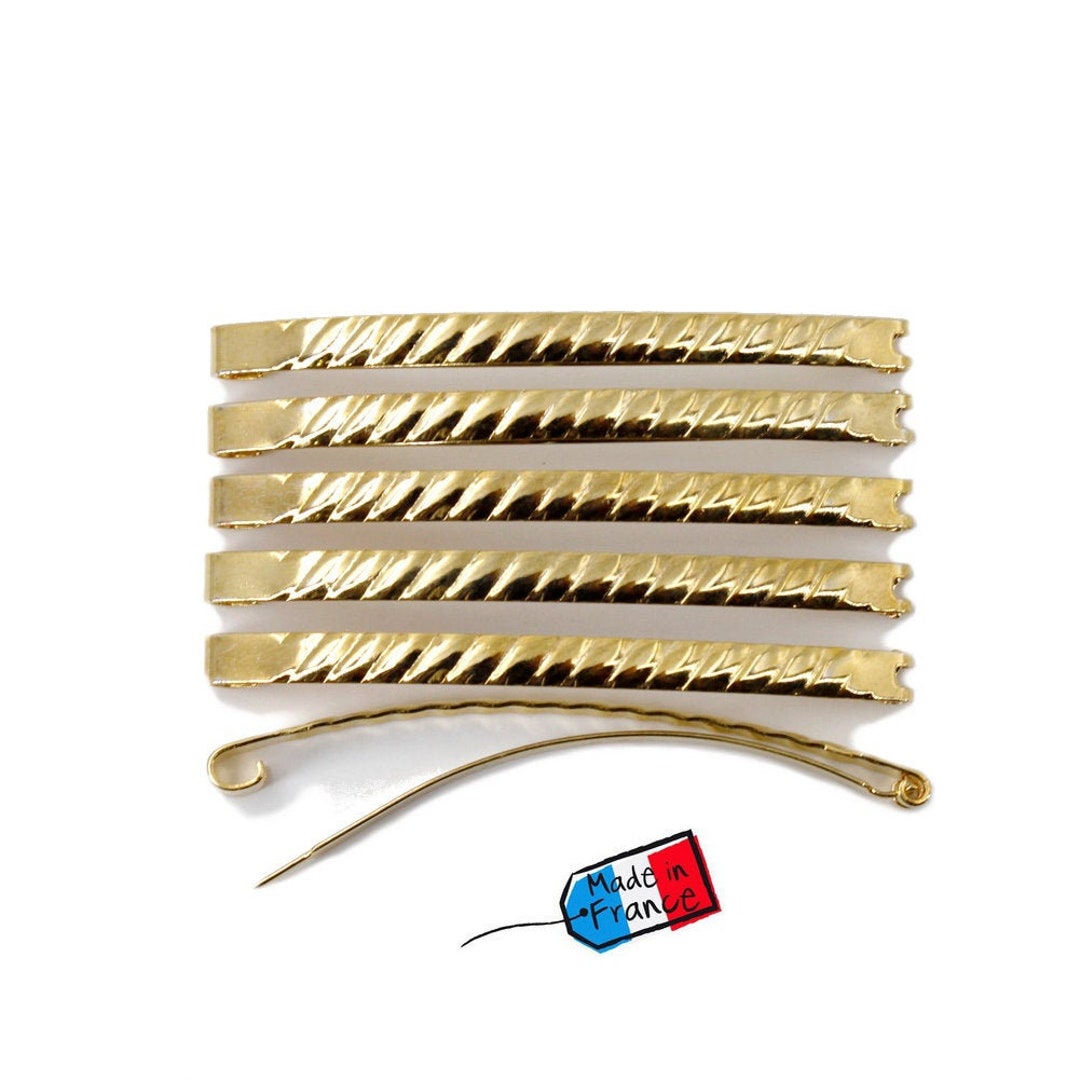Set of 12 Fildor Gold Twisted Metal Hair Barrettes Made in France 5.8cm
