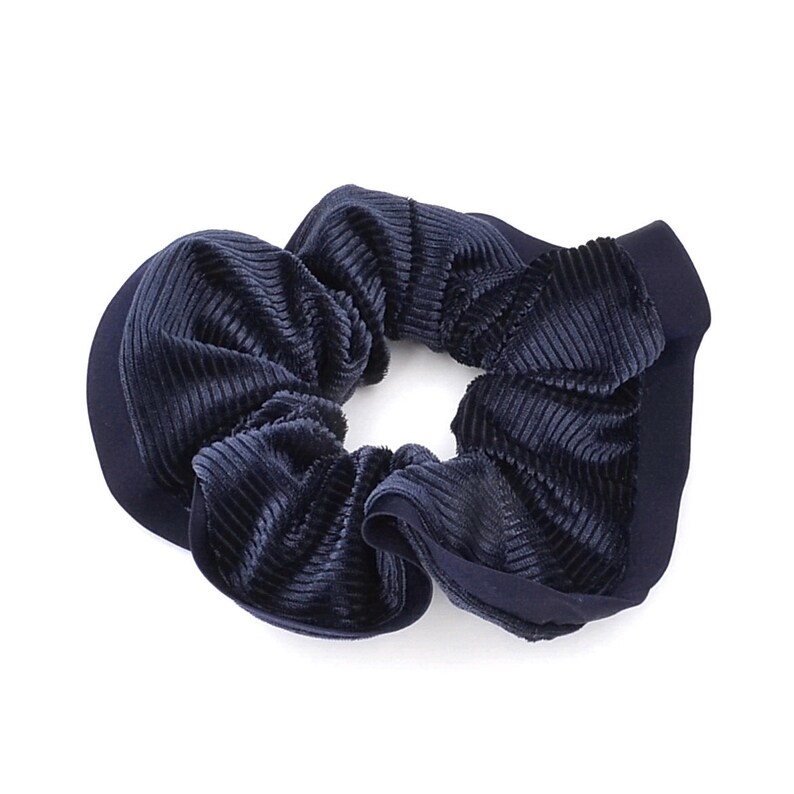 navy Chouchou elastic corduroy hair with satin edge hair accessory
