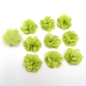 Set mit 10 kleinen Blumen aus grünem Voile-Stoff