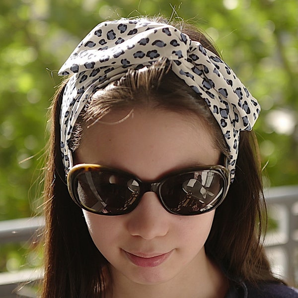 Bandeau headband cheveux tissu imprimé pantère, modulable