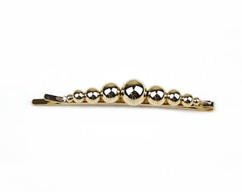 Hair clip, hair barrette with golden metal balls 6.5cm