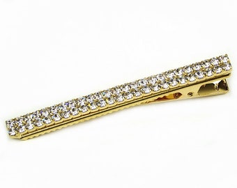 Flat crocodile hair clip 2 rows of rhinestones 6cm