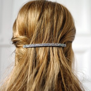 Long and thin glitter sequin hair barrette 10cm, hair accessory Gris vert