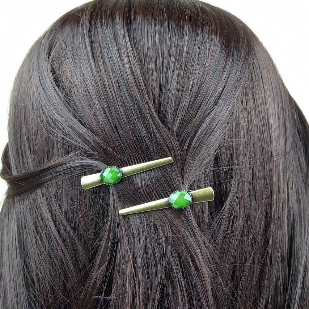 2 crocodile hair clips with antique style faceted bead 4.5cm Etsy