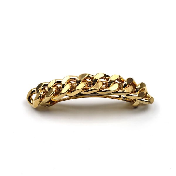 Curved metal hair clip with brushed gold chain, 9cm