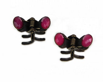 2 small crab hair clips with faceted beads antique style 2.3cm