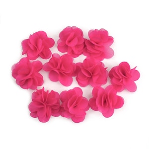 Set mit 10 kleinen hellfuchsiafarbenen Voile-Stoffblumen
