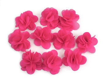 Lot de 10 petites fleurs en tissu voile fuchsia clair