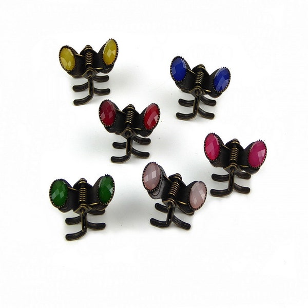 2 petites pinces cheveux crabe avec perles à facette style antique 2.3cm