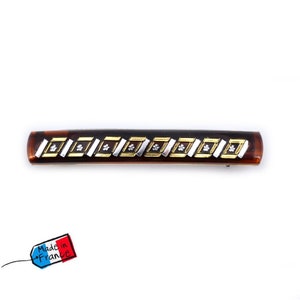 2 classic rectangular hair clips with &quot;Made in France&quot; patterns 6.5cmx0.9cm brown