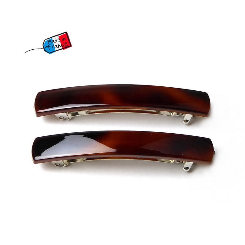 2 classic rectangular hair clips Made in France 8.5cmx1.4cm brown image 1