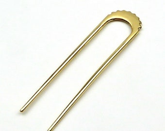 Gold brushed metal hair stick 11cm, bun hairstyle accessory