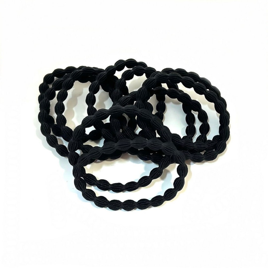 Set of 12 Black Crimped Hair Elastics, Hair Ties - Etsy display picture 1
