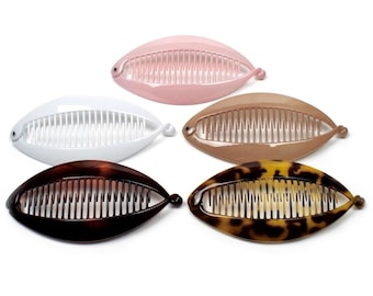 Large hair clip, banana hair comb, 14cm, brown, Made in France